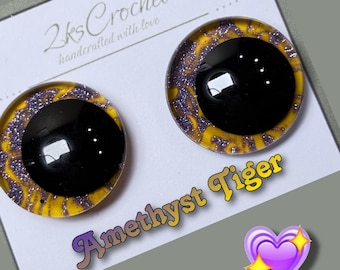 Amethyst Tiger | Resin Safety Eyes | Sinker Eyes| Hand Painted |Amigurumi | Crochet | Animal eyes | Crochet Plushies | Kawaii Eyes