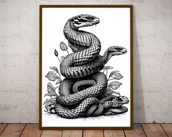 Pile of Snakes Vintage Illustration Vector / Vintage Printable Art/ Black and White Design / Cool Snakes/ Snakes Realistic Illustration