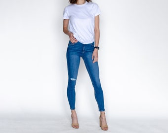 Mid Rise Distressed Skinny Leg Jeans for Women