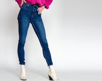 High Waisted Dark Wash Skinny Jeans, Ultra Stretch Denim