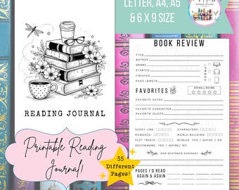 Diario di lettura accogliente stampabile, diario di lettura, fogli di recensione di libri, libreria stampabile, registro di lettura, registro di lettura PDF, download digitale