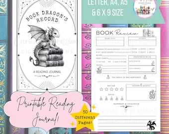 Book Dragon Reading Journal, Printable Reading Log, Book Journal, Printable Bookshelf PDF, Book Tracker Log, Digital Download, Dark Romance
