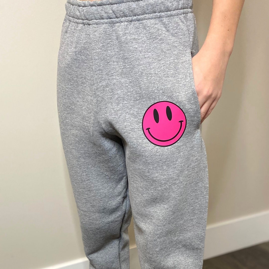 Smiley Face Sweatpants, Retro Smiley Face Joggers, Trendy Smiley Face