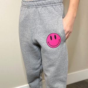 Smiley Face Sweatpants, Retro Smiley Face Joggers, Trendy Smiley Face, Youth Sweatpants, Women&#39;s Sweatpants, Men&#39;s Sweatpants