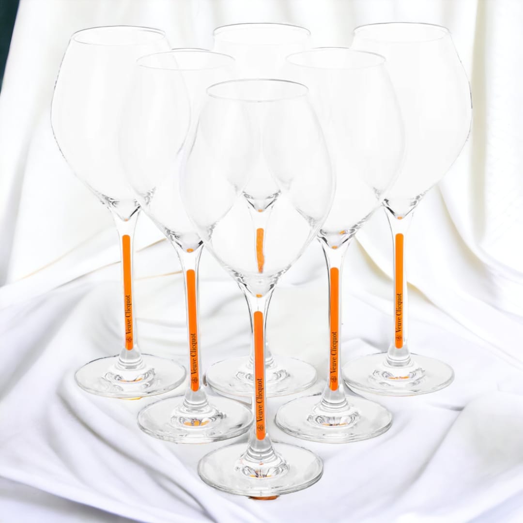 6x Veuve Clicquot Yellow Stem Glasses Iconic Champagne Flute Luxury