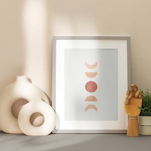 Póster Boho Wall Deco, Arte Minimalista Moon Phase Wall Art, Boho Moon Print, Beige Moon Phase Home Decor, Moderno, Luna Minimalista