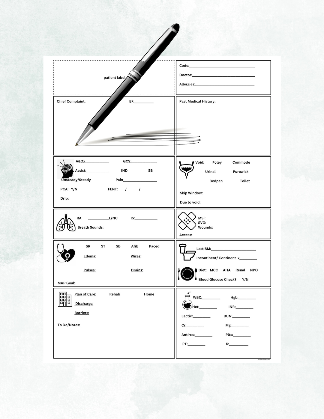 Cardiac Step Down Nurse Brain Cardiac Report Sheet Nurse Etsy