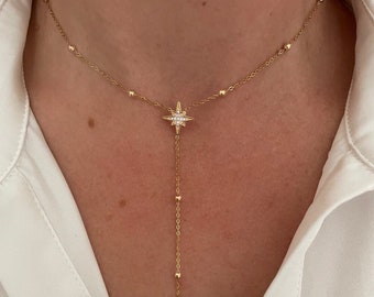 Cheap Stainless Steel Necklace Trendy Gold Color Fashion Rhinestone Star Y Necklace Dipping Necklace