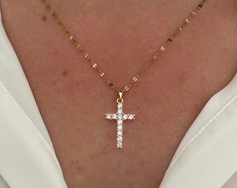 Collier croix en acier inoxydable pas cher tendance couleur or à la mode strass collier chrétien pendentif croix