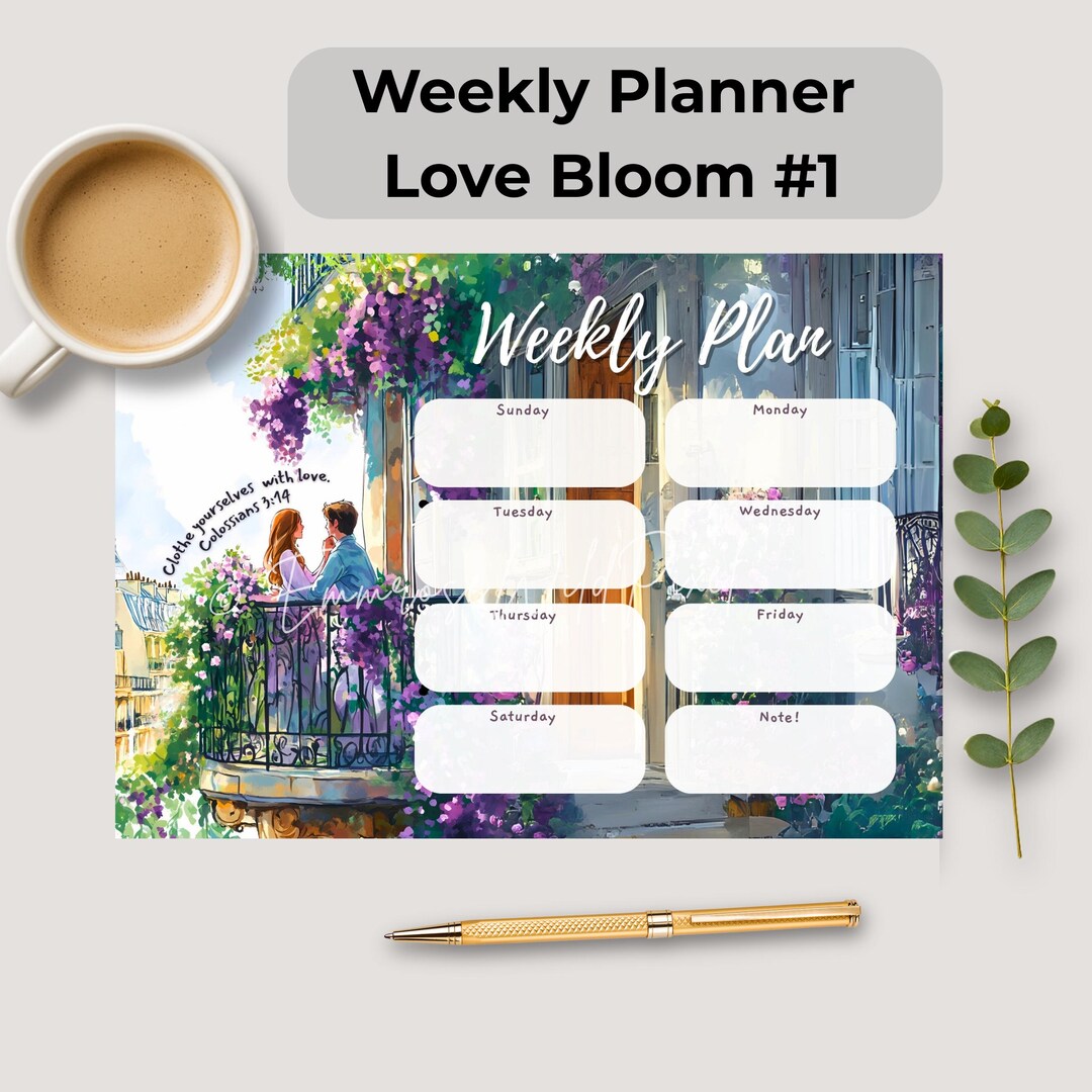 Weekly Bloom Chart Floral Weekly Planner Printable With Christian Bible Verse | Love Bloom ...