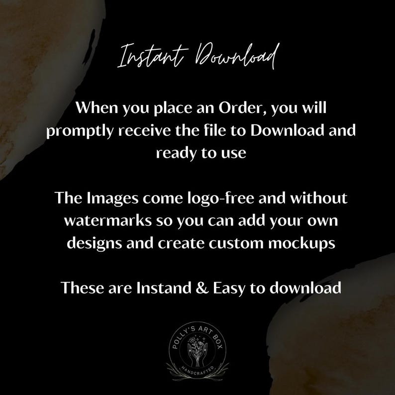 Pode incluir: Fundo preto com texto branco que diz "Download Instant&acirc;neo". O texto explica que os arquivos est&atilde;o prontos para uso ap&oacute;s a compra, sem logotipos e f&aacute;ceis de baixar. Um logotipo est&aacute; na parte inferior.