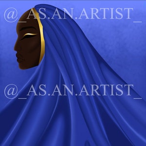 Printable | Instant Download | Wall Art | Black Woman | Female | Cloak | Blue | Gold | Beauty | Meditation