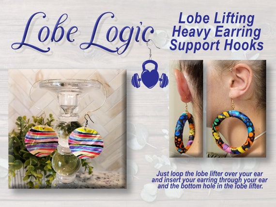 Lobe Logic Heavy Earring Holder Hanger Ear Relief Support Hooks Choose from: Gold, Silver, Bronze & Black