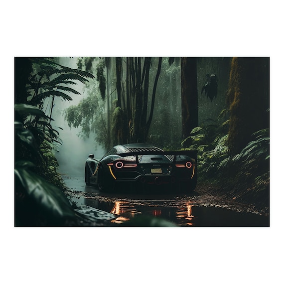 Super Car in Rainforest Rain Dark Sports Car Forest 