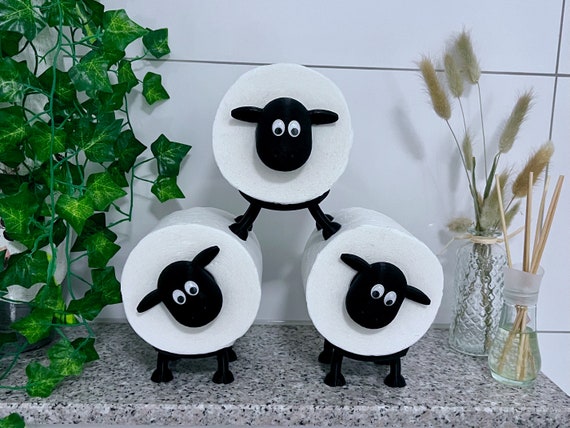 Toilettenpapierhalter Schaf 3er Set - Lustige WC Deko Mit Wackelnden Augen