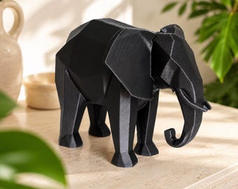 Black Elephant Sculpture | Modern Elephant Decor in Low Poly Design