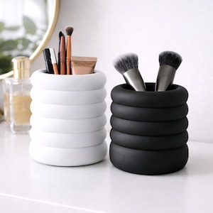 Make-up organizer set, 2-delig | Kwastenhouder & cosmeticahouder in ringdesign | Zwart en wit