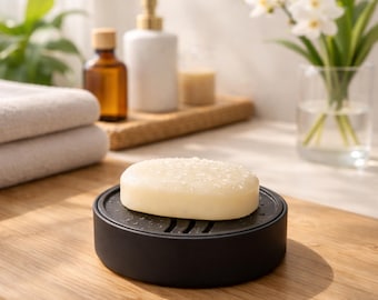 Seifenschale mit Ablauf | Runde Seifenablage für Waschbecken & Dusche | Seifenhalter mit Abtropfrillen | Badezimmer Accessoire