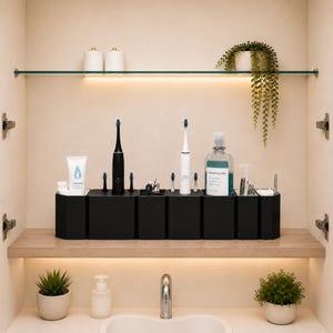 Modularer Bad-Organizer | Zahnbürstenhalter mit Kabelmanagement & Dockingstation | passend für Philips Sonicare und Oral-B
