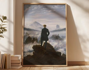 Wędrowiec nad morzem mgły – wydruk – Caspar Friedrich – wydruk giclée, dekoracja ścienna w stylu vintage, słynne dzieła sztuki, sztuka Dark Academia