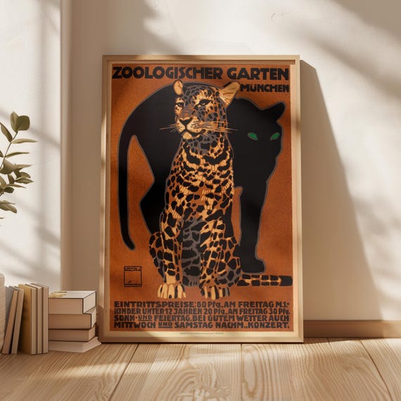 Vintage Zoo Poster Print by Ludwig Hohlwein - Leopard and Black