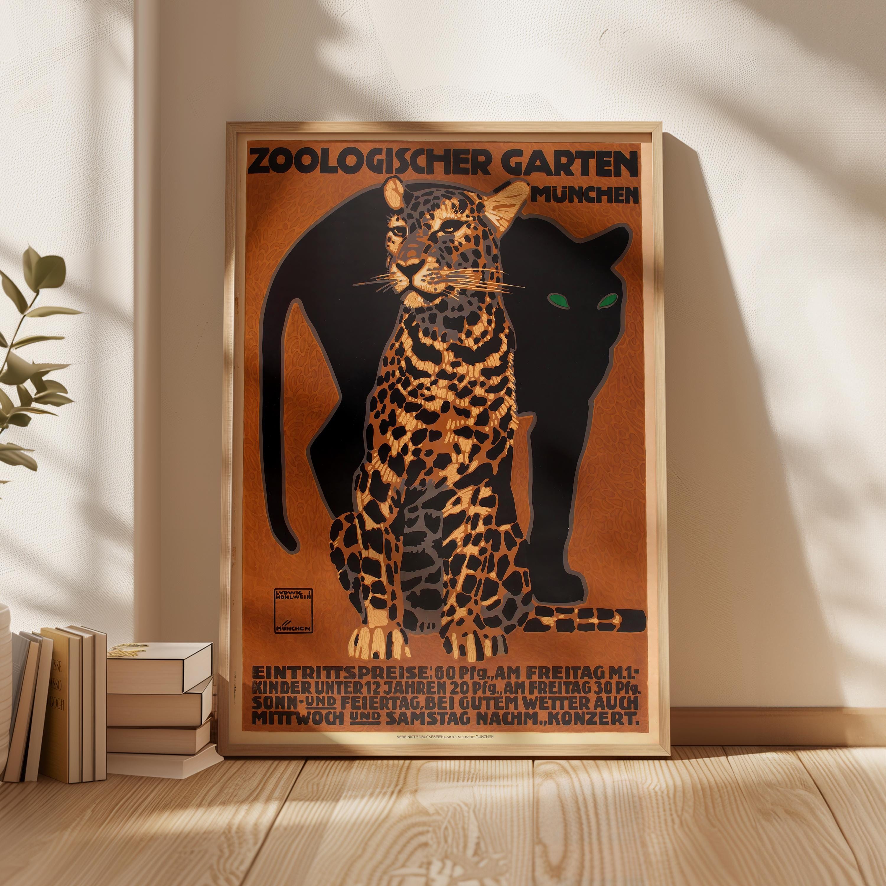 『 Yellow Leopard fam 』by Zuberi 30*40cm Vintage Zoo Poster Print by Ludwig Hohlwein - Leopard and Black