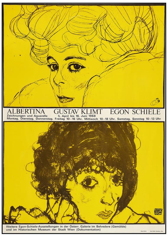 Rare Gustav Klimt & Egon Schiele Exhibition Poster Print, 1968