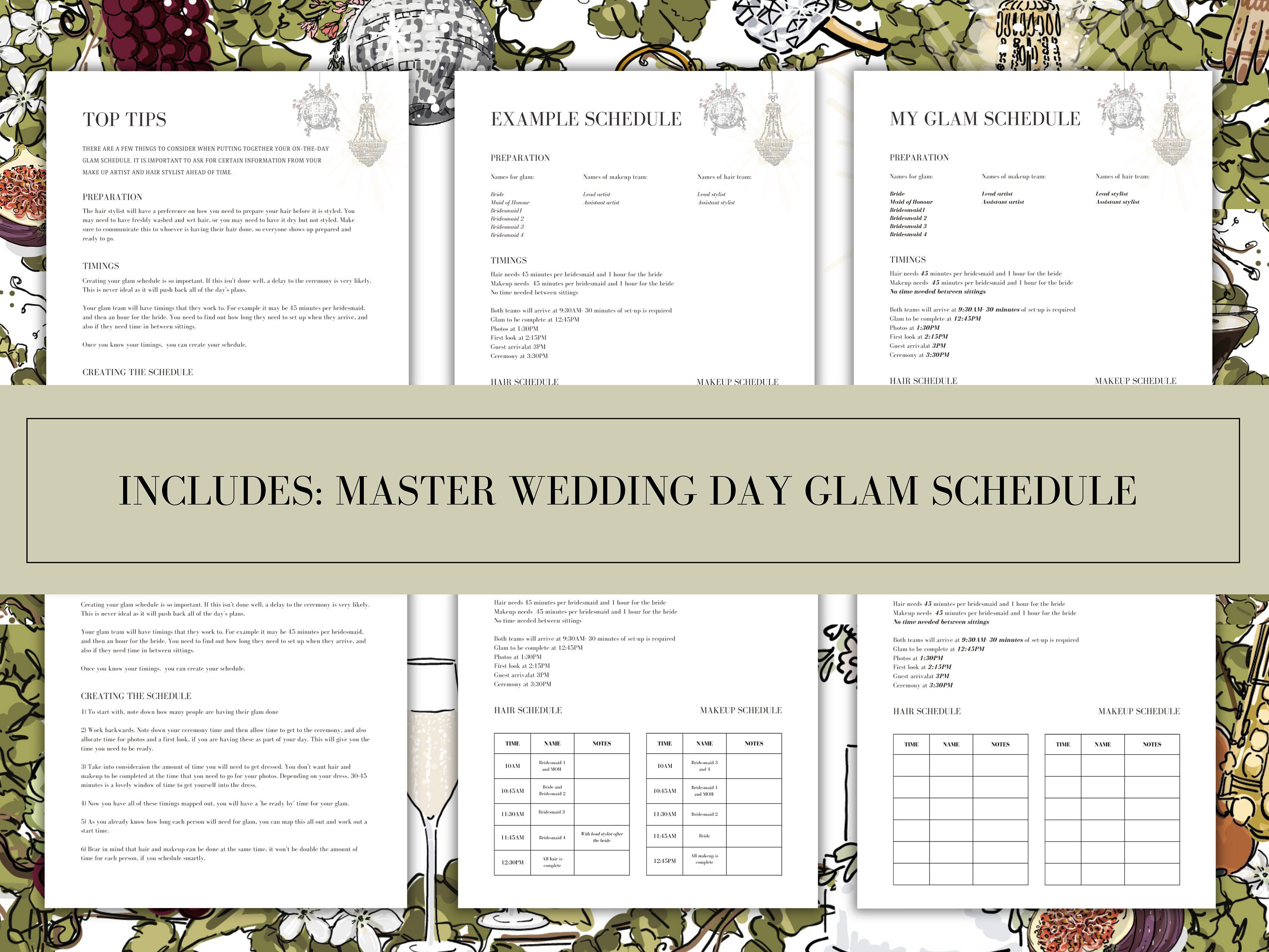 Wedding Hair and Makeup Schedule Example Schedule & Full Etsy