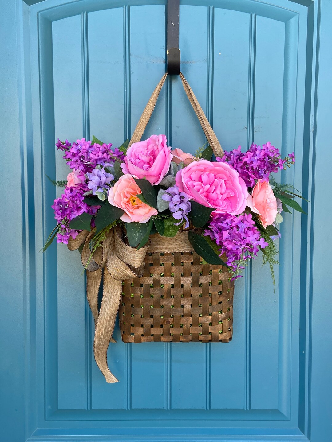 Spring Floral Basket Spring Hanging Basket Spring Wreath Basket Spring