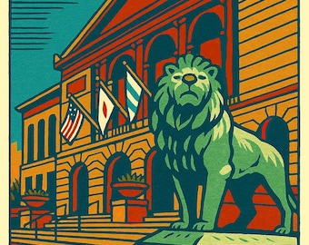Gravura do Instituto de Arte de Chicago | Estilo Xilogravura | Impressão de Arquivo 8x10