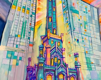 Impressão da Torre de Água de Chicago, 21,6 x 27,9 cm (8,5 x 11 polegadas)