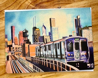 Cartões de felicitação em aquarela de Chicago - Conjunto de 10