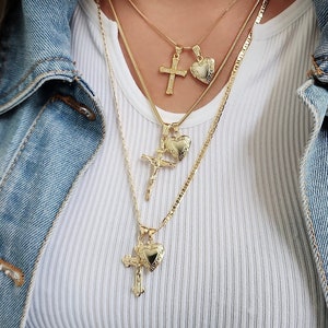 18k Gold Cross Necklace: Christian Heart Locket, Minimalist Jewelry