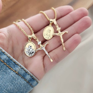18k Gold Cross w/ Guardian Angel, Cross Necklace, Christian Gifts, Angel Protection Necklace, Baptism necklace, Christmas Gift, Women Gift