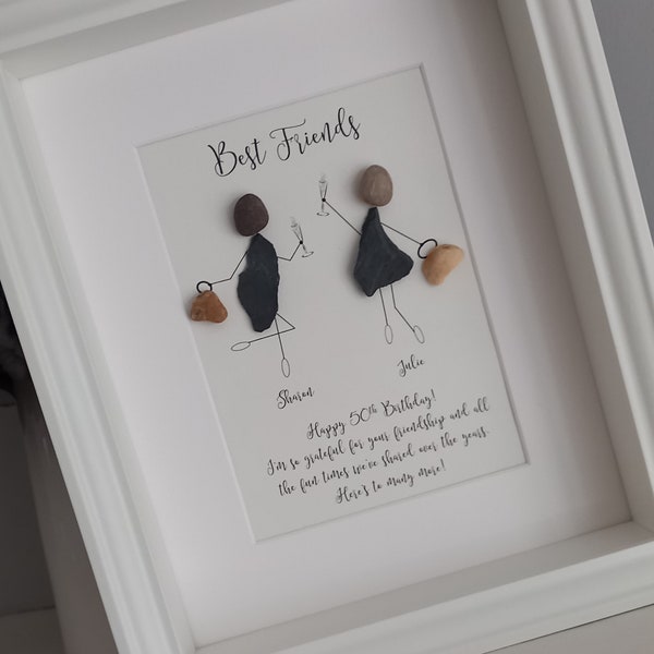 Best friend personalised birthday pebble picture 18th 21st 30th 40th 50th 60th birthday gift Friend pebble frame Birthday pebble art