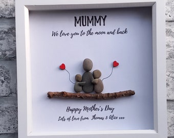Personalised Pebble Picture for Mum, Mummy, or Nan - Ideal Mother's Day, Birthday, or Christmas Gift - We love you to the moon and back gift