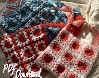 Crochet Heart Granny Square Tote Bag Digital Pattern