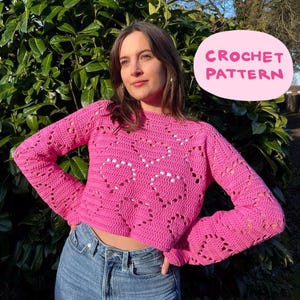 Herz Print Top mit Häkelmuster