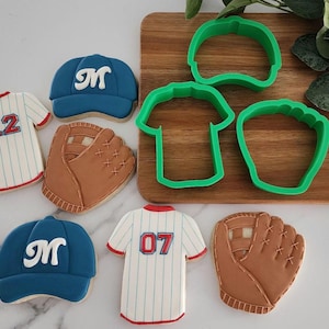 3 pc Baseball Cookie Cutter Set - Sports - Glove - Baseball Cap - Hat- Jersey - Baseball - Soccer - Play Ball