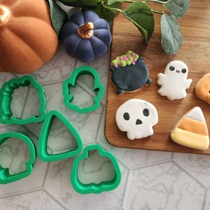 5pc Halloween Fall Mini 2-Inch Cookie Cutter Set - Pumpkin Ghost Cauldron Skull Candy Corn Cookie Cutter - Fondant Cutter - Clay Cutter