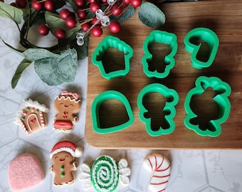 Christmas Mini Cookie Cutter Set: Gingerbread, Candy Cane, House (6pc)