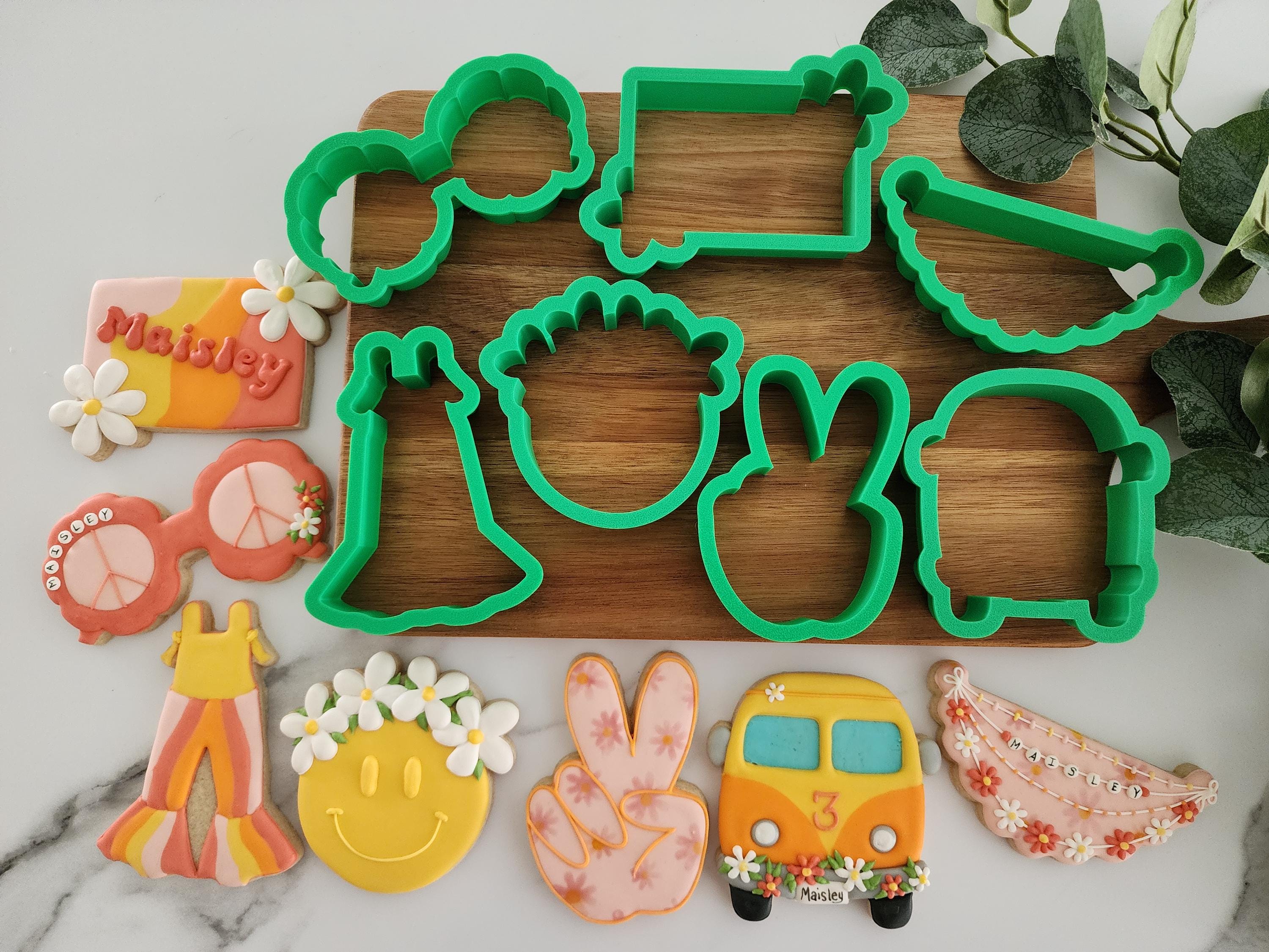 7pc Groovy Cookie Cutters Hippie Bellbottom Romper Peace