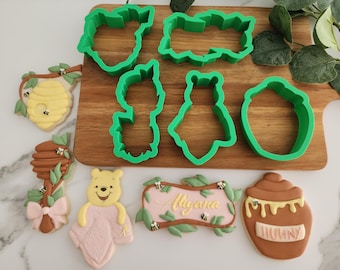 Pooh Baby Shower Cookie Cutter Set: Hunny Pot, Bee Hive, Honey Stick (5pc)