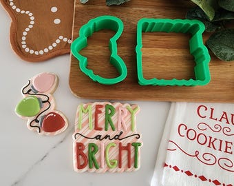 2pc Merry & Bright Cookie Cutter Set - Christmas Cookie Cutter Set - North Pole Cookies - Holiday Cutters - Christmas Lights - Bulbs