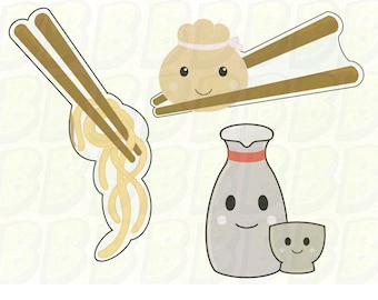 Kawaii Food Cookie Cutter Set: Dim Sum, Chow Mein, Saki - 3pc