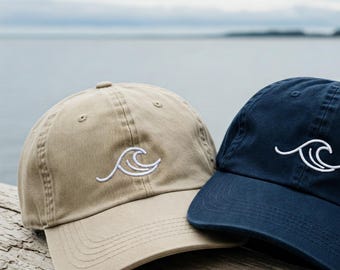 Wave Beach Embroidered Dad Cap, Ocean Hat For Women, Vintage Cap for Mom, Summer Baseball Hat, Ocean Wave Cap Embroidery