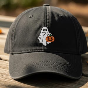 Boo Ghost Pumpkin Hat, Embroidered Ghost with Pumpkin Cap, Spooky Season Halloween Hat, Cute Halloween Accessory for Ghost Lovers