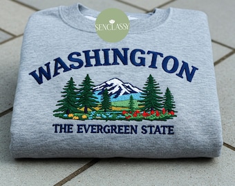 Moletom bordado do estado de Washington, Parque Nacional Rainier, moletom de Seattle, moletom Camping Granola Girl, souvenir de Seattle