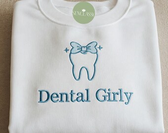Embroidered Dental Girly Sweatshirt, Coquette RDH Crewneck, Pink Bow Dentist Shirt, Dental Hygiene Student Gift, Cute Dental Hygienist