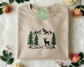 Sudadera bordada con temática de renos y bosques del Parque Nacional, sudadera para salvar nuestro Parque Nacional, sudadera para senderismo, sudadera para acampar con granola para niña.